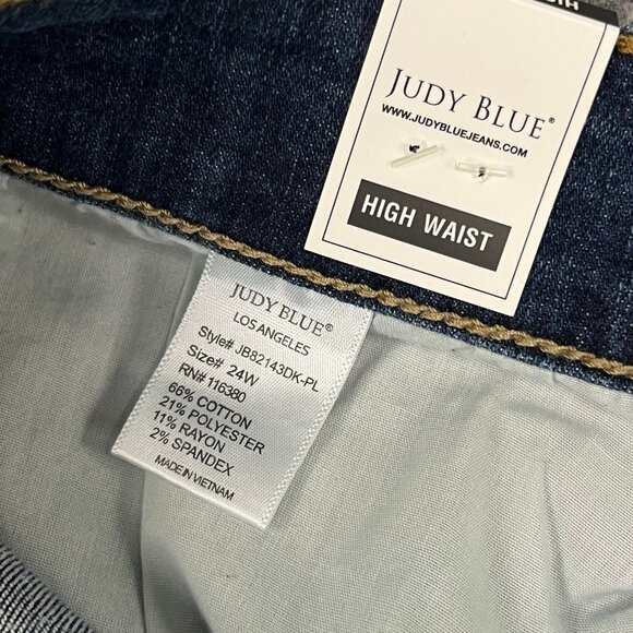 NWT Judy Blue Womens Boyfriend Fit Jeans Size 24W High Rise Dark Wash Button Fly - Picture 5 of 11